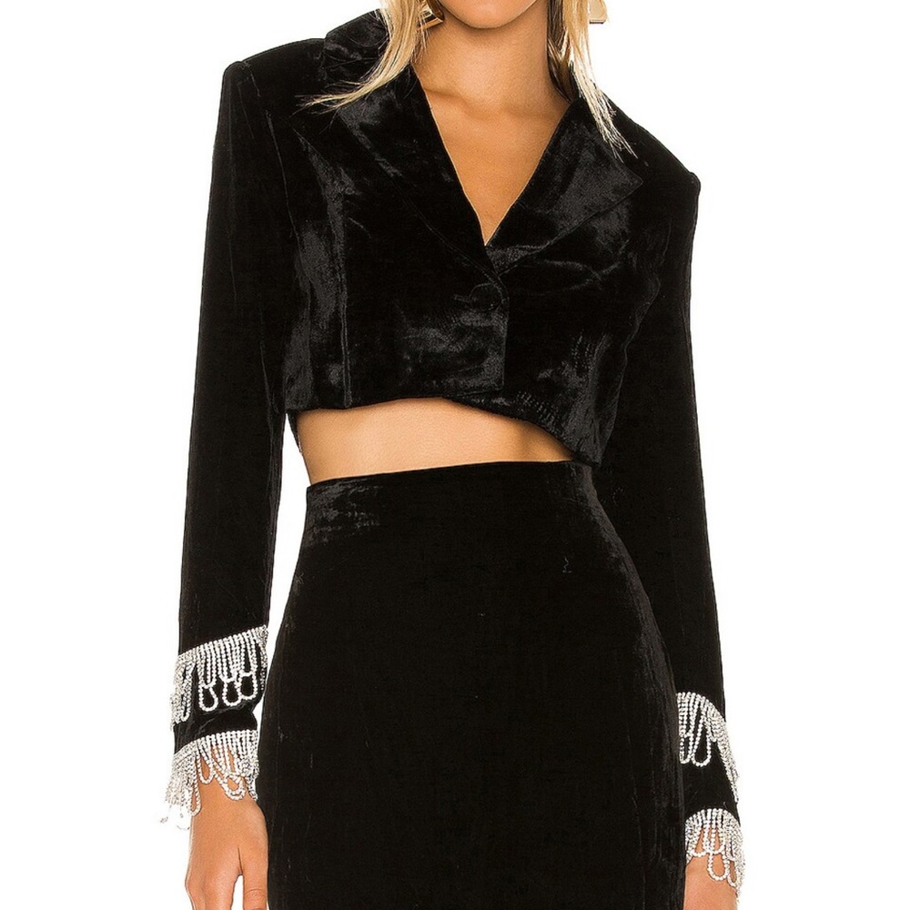 Camila Coehlo Suede Jassira Boxy Cropped Black Blazer